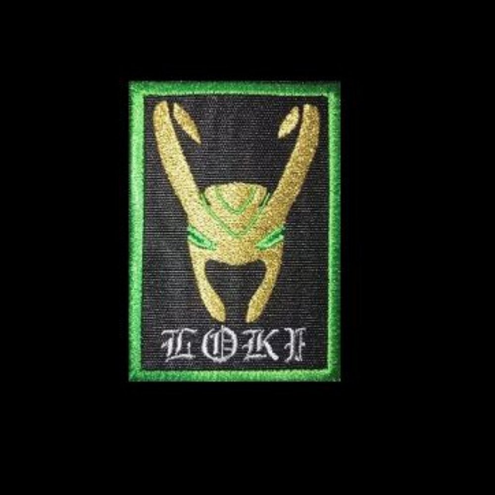 Loki's Green Glittery Golden Horned Heritage Helmet embroidered patch